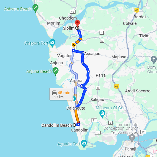 Candolim to Siolim Route