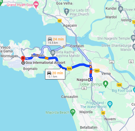 Nagoa to Dabolim Airport Route
