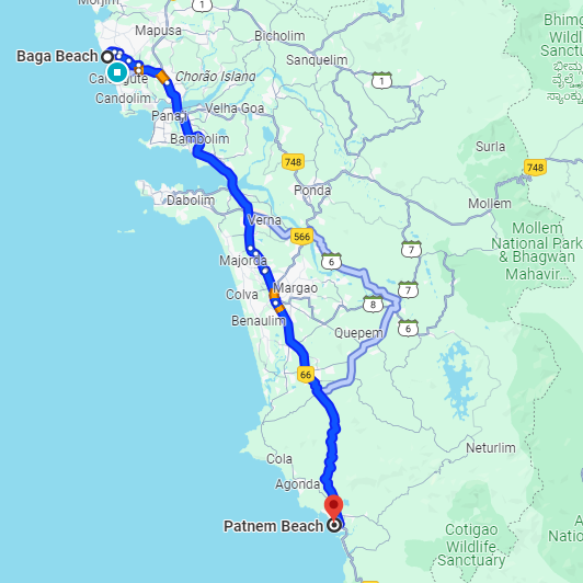 Baga to Patnem Route