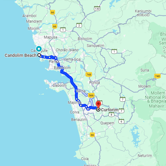 Candolim to Curtorim Route