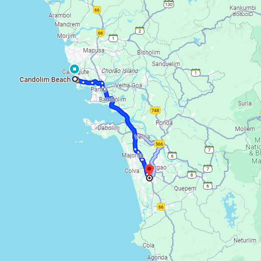 Candolim to Navelim Route Candolim to Navelim Route