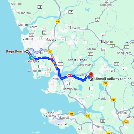 Baga to Karmali Railway Station Route Baga to Karmali Railway Station Route