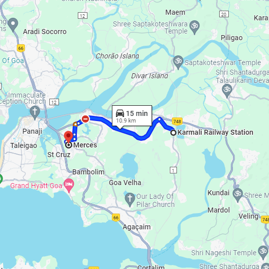 Karmali to Merces Route Karmali to Merces Route