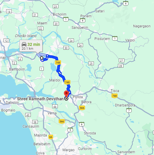 Karmali to Ribandar Route Karmali to Ribandar Route