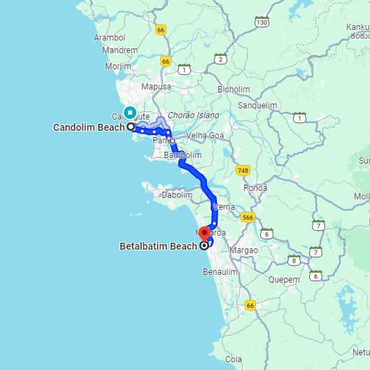 Candolim to Betalbatim Route Candolim to Betalbatim Route
