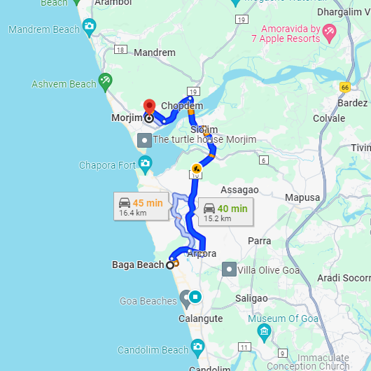 Baga to Morjim Route Baga to Morjim Route