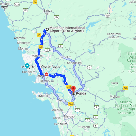Mopa Airport to Ponda Route Mopa Airport to Ponda Route