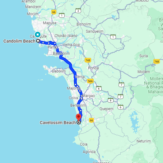 Candolim to Cavelossim Route Candolim to Cavelossim Route
