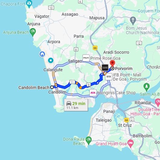 Candolim to Porvorim Route Candolim to Porvorim Route
