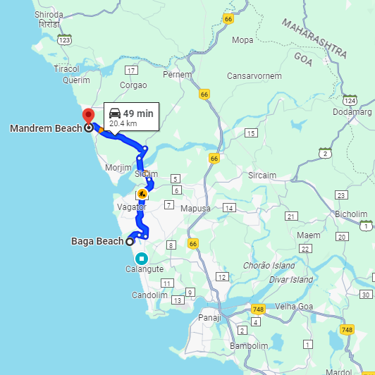 Baga to Mandrem Route Baga to Mandrem Route
