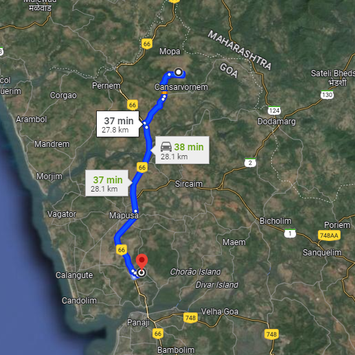 Porvorim to Mopa Route Porvorim to Mopa Route