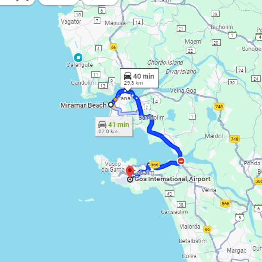 Miramar to Dabolim Airport Route Miramar to Dabolim Airport Route