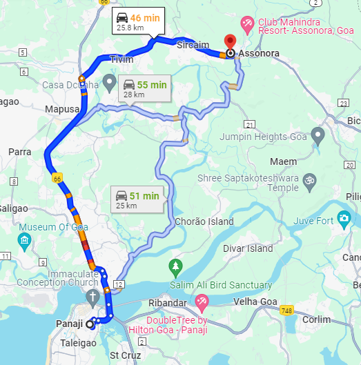 Panjim to Assanora Panjim to Assanora