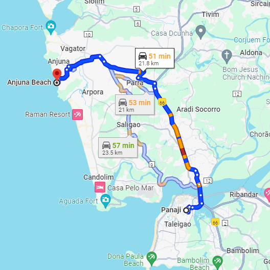 Panjim to Anjuna Beach Panjim to Anjuna Beach