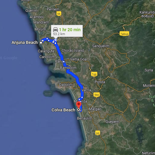 Anjuna to Colva Anjuna to Colva