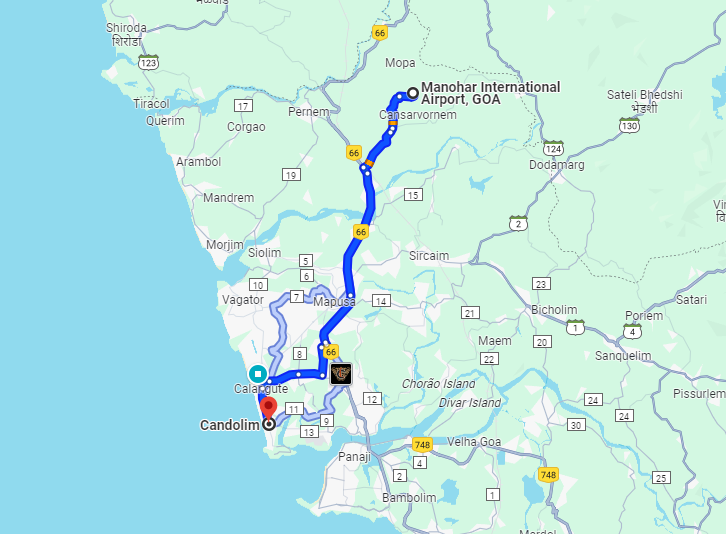 Mopa Airport to Candolim Route
