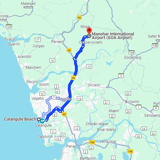 Calangute to Mopa Airport Route Calangute to Mopa Airport Route