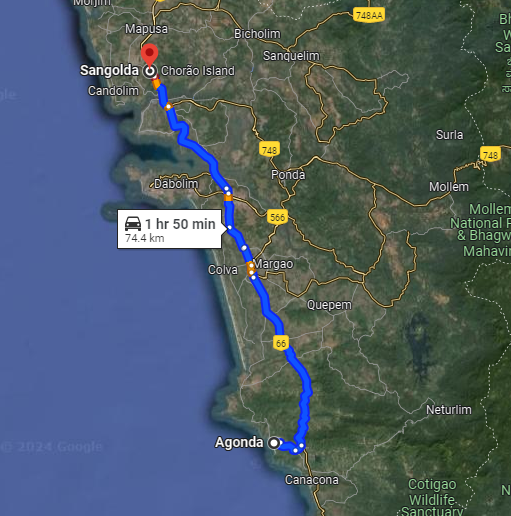 Agonda to Sangolda Agonda to Sangolda