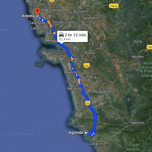 Agonda to Arpora Agonda to Arpora