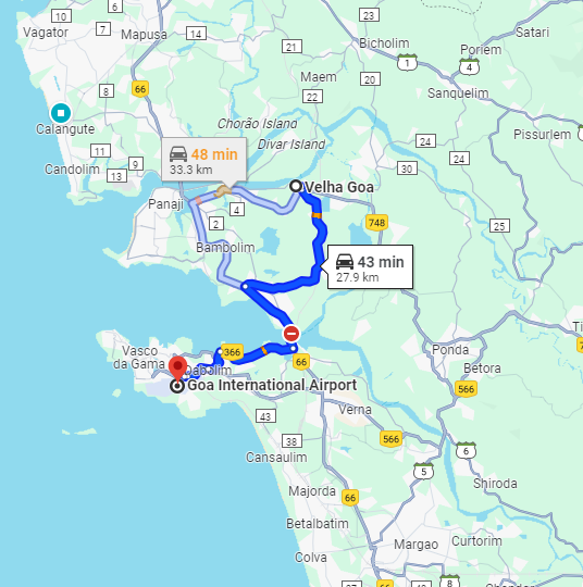 Old Goa to Dabolim Airport Route Old Goa to Dabolim Airport Route