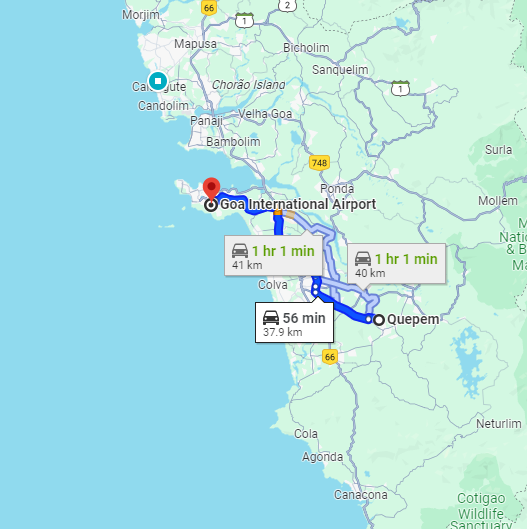 Quepem to Dabolim Airport Route Quepem to Dabolim Airport Route