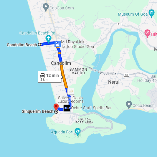 Candolim to Sinquerim Route