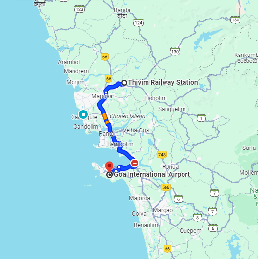 Thivim to Dabolim Airport Route Thivim to Dabolim Airport Route