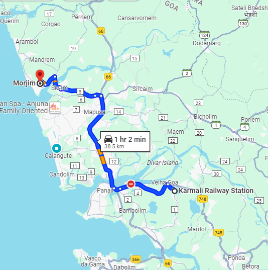 Karmali to Morjim Route Karmali to Morjim Route