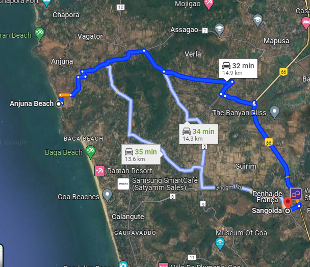 Anjuna to Sangolda Anjuna to Sangolda
