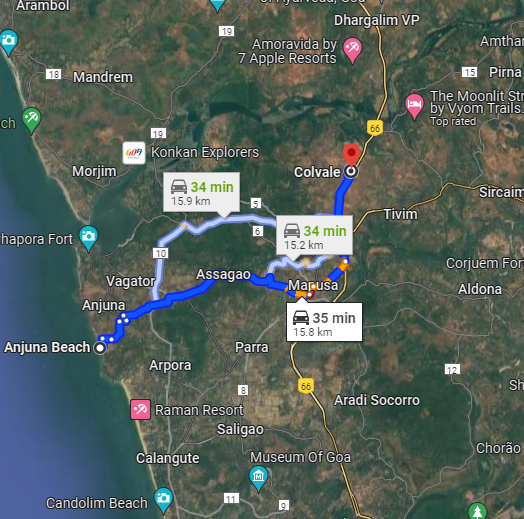 Anjuna to Colvale Anjuna to Colvale