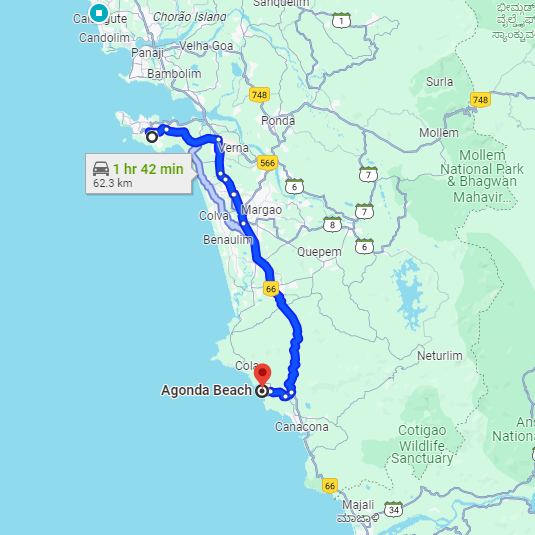 Dabolim Airport to Agonda Route Dabolim Airport to Agonda Route