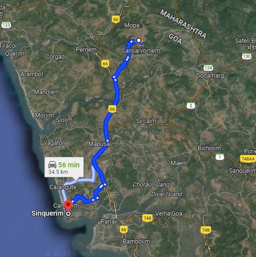 Sinquerim to Mopa Route Sinquerim to Mopa Route