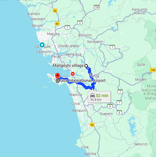 Mangueshi to Dabolim Airport Route Mangueshi to Dabolim Airport Route