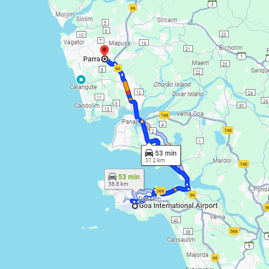 Dabolim Airport to Parra Route