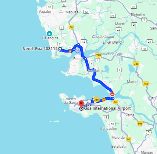Nerul to Dabolim Airport Route Nerul to Dabolim Airport Route