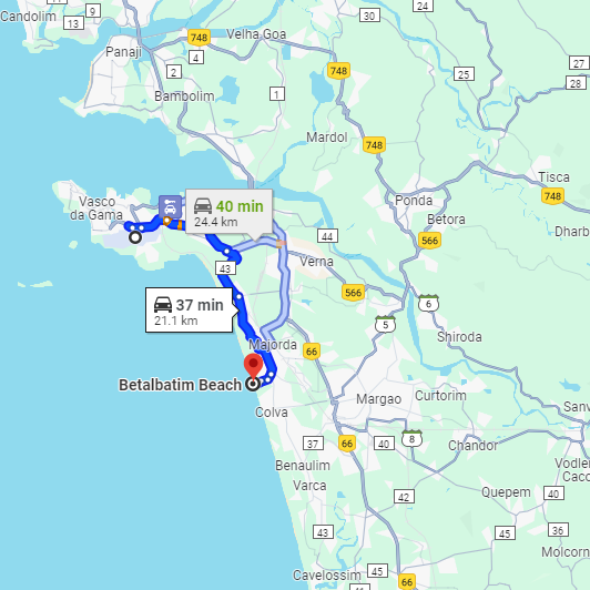 Dabolim Airport to Betalbatim Route Dabolim Airport to Betalbatim Route