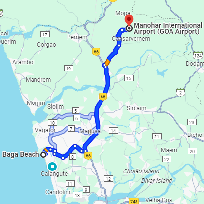 Baga to Mopa Airport Route Baga to Mopa Airport Route