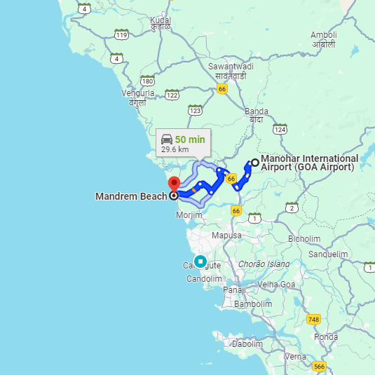 Mopa Airport to Mandrem Route Mopa Airport to Mandrem Route