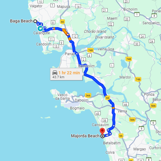 Baga to Majorda Route Baga to Majorda Route