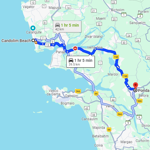 Candolim to Ponda Route Candolim to Ponda Route