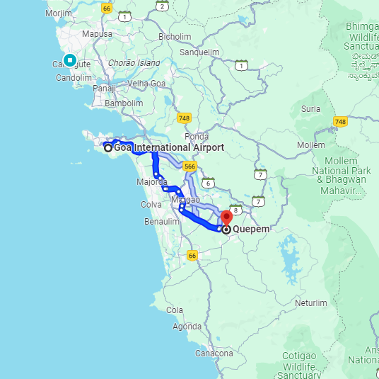 Dabolim Airport to Quepem Route