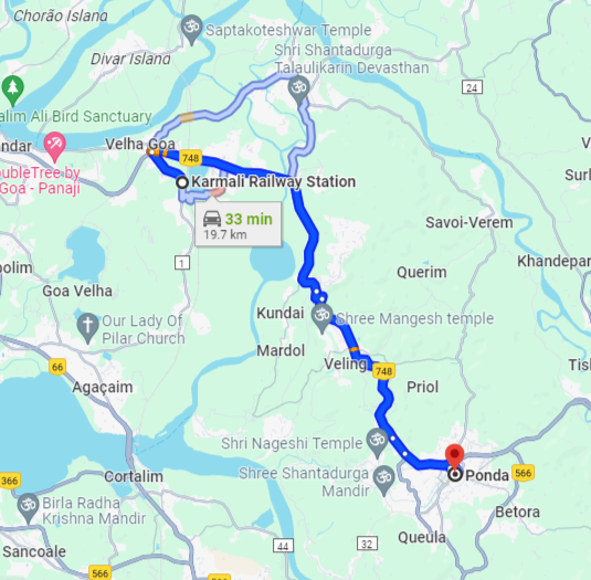 Karmali to Ponda Route