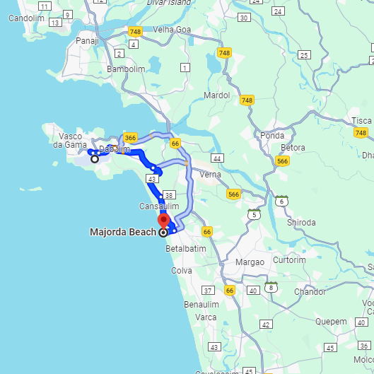 Dabolim Airport to Majorda Route Dabolim Airport to Majorda Route