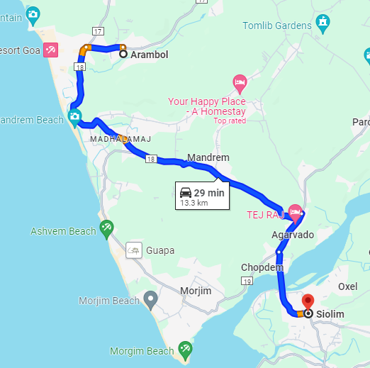Arambol to Siolim Arambol to Siolim