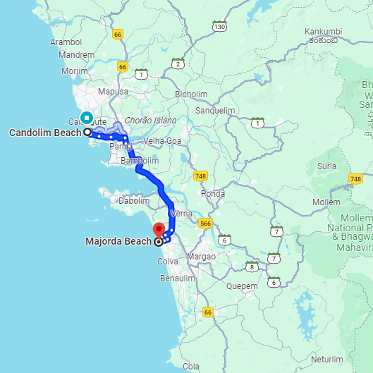 Candolim to Majorda Route Candolim to Majorda Route