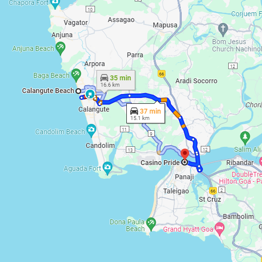 Calangute to Casino Route Calangute to Casino Route
