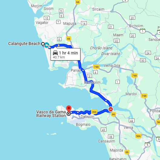 Calangute to Vasco da Gama Railway Station Route Calangute to Vasco da Gama Railway Station Route