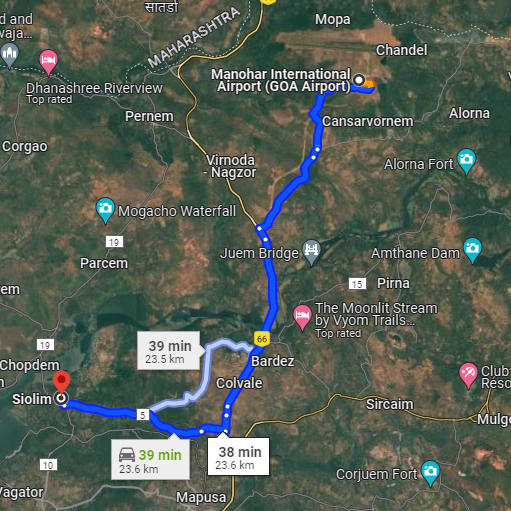 Siolim to Mopa Route Siolim to Mopa Route