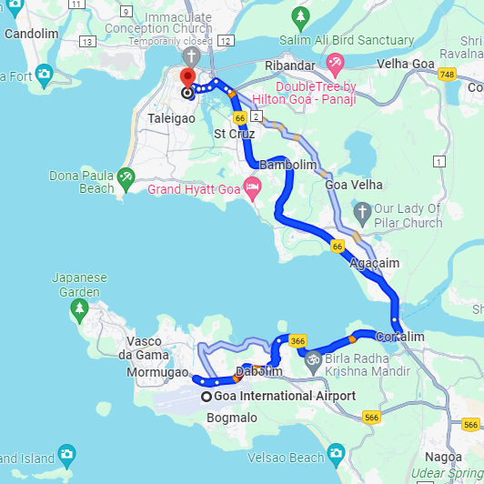 Dabolim Airport to Panjim Route Dabolim Airport to Panjim Route