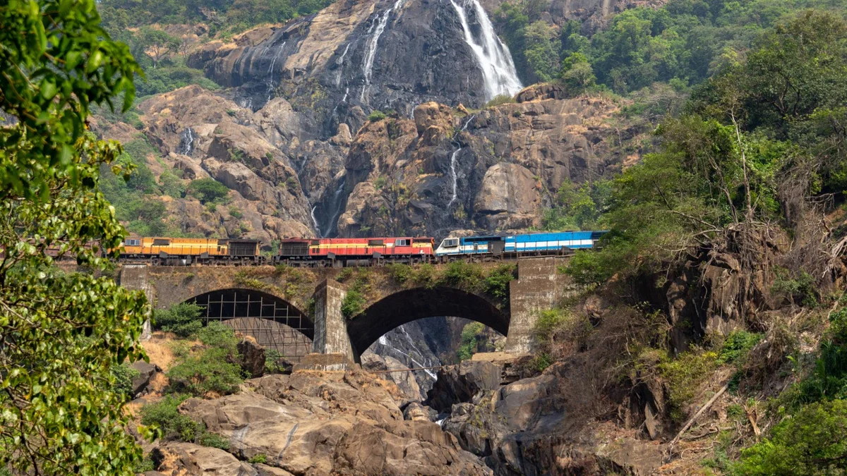 Scenic railway track near Dudhsagar Waterfall